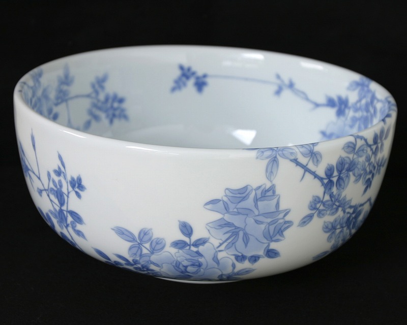 丼型手洗い鉢　染付薔薇絵画像