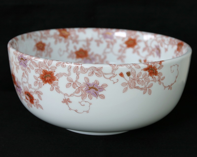 丼型手洗い鉢　錦鉄線花絵画像